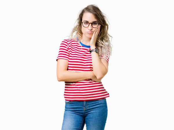 Beautiful Young Blonde Woman Wearing Glasses Isolated Background Thinking Looking — Stock Photo, Image