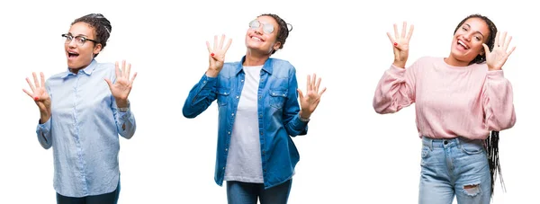 Collage Van Mooi Gevlochten Haar Afrikaanse Amerikaanse Vrouw Geïsoleerde Achtergrond — Stockfoto