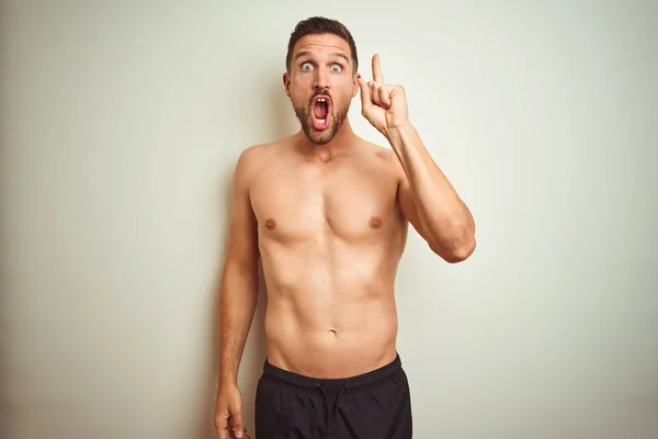 Young Handsome Shirtless Man Isolated Background Pointing Finger Successful Idea — Stock Photo, Image