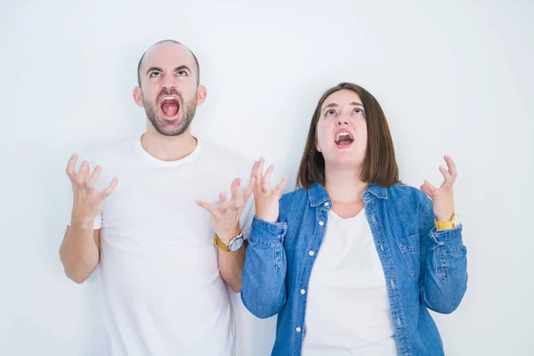 Young Couple Together White Isolated Background Crazy Mad Shouting Yelling — Stock Photo, Image