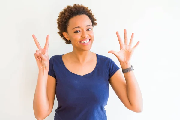 Young Beautiful African American Woman White Background Showing Pointing Fingers — Stock Photo, Image