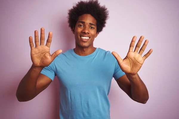 Homme Afro Américain Aux Cheveux Afro Portant Shirt Bleu Debout — Photo