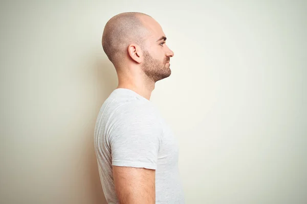 Young Bald Man Beard Wearing Casual White Shirt Isolated Background — Stock Photo, Image