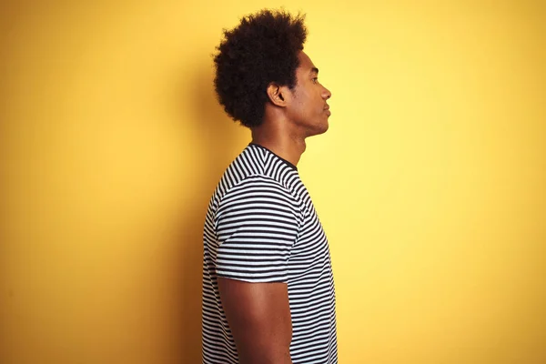 African American Man Afro Hair Wearing Navy Striped Shirt Isolated — Stock Photo, Image