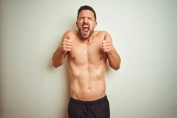 Young Handsome Shirtless Man Isolated Background Excited Success Arms Raised — Stock Photo, Image