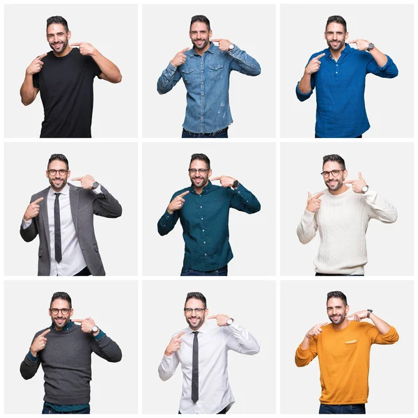 Collage Hombre Guapo Sobre Fondo Aislado Sonriendo Confiado Mostrando Señalando —  Fotos de Stock