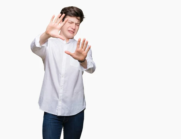 Junger Gutaussehender Geschäftsmann Mit Isoliertem Hintergrund Ängstlich Und Verängstigt Mit — Stockfoto