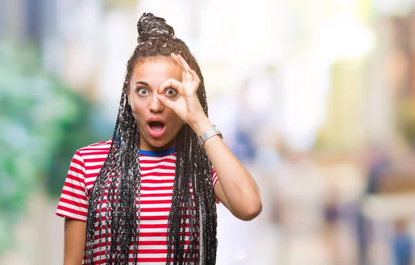 Young Gevlochten Hair Afrikaans Amerikaans Meisje Geïsoleerde Achtergrond Doen Gebaar — Stockfoto