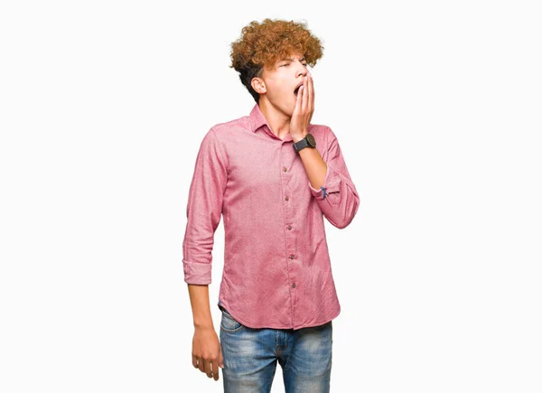 Jovem Homem Negócios Bonito Com Cabelo Afro Entediado Bocejo Cansado — Fotografia de Stock