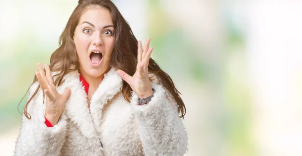 Schöne Size Junge Frau Winterlichen Schafsmantel Über Isoliertem Hintergrund Feiert — Stockfoto