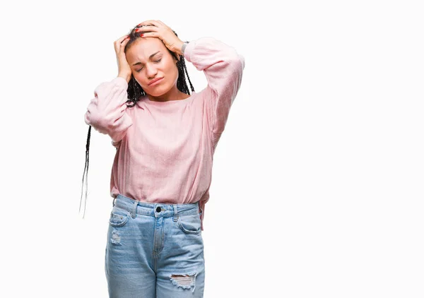 Young Braided Hair African American Girl Wearing Sweater Isolated Background — Stock Photo, Image