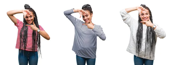 Collage Hermoso Cabello Trenzado Mujer Afroamericana Sobre Fondo Aislado Sonriendo —  Fotos de Stock