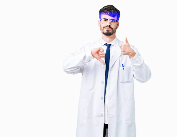 Young Professional Scientist Man Wearing White Coat Isolated Background Doing — Stock Photo, Image