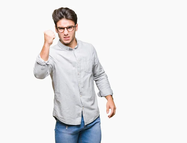 Joven Hombre Guapo Con Gafas Sobre Fondo Aislado Enojado Loco — Foto de Stock