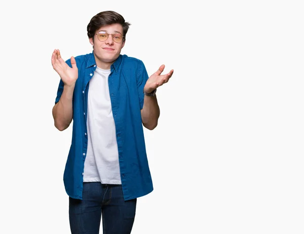 Young Handsome Man Wearing Glasses Isolated Background Clueless Confused Expression — Stock Photo, Image