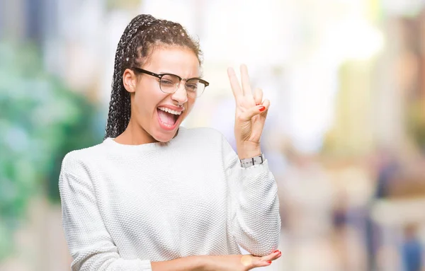 Jovem Trançado Cabelo Afro Americano Menina Vestindo Óculos Suéter Sobre — Fotografia de Stock