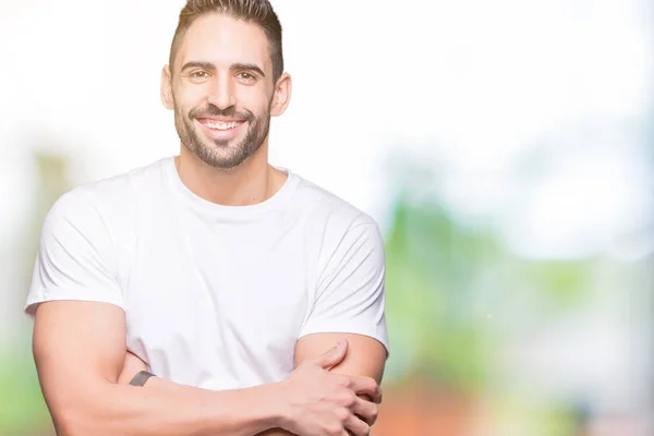 Junger Mann Lässigem Weißem Shirt Über Isoliertem Hintergrund Glücklich Lächelnd — Stockfoto