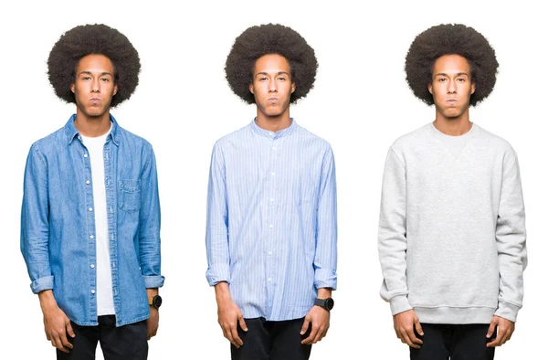 Collage Ung Man Med Afro Hår Över Vit Isolerade Bakgrund — Stockfoto