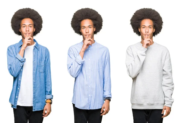 Colagem Jovem Com Cabelo Afro Sobre Fundo Isolado Branco Pedindo — Fotografia de Stock