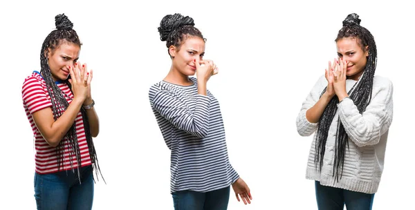 Kolaż Pięknym Pleciony Włosy African American Kobieta Białym Tle Pachnący — Zdjęcie stockowe
