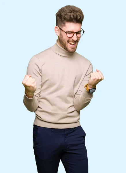 Young Handsome Business Man Wearing Glasses Very Happy Excited Doing — Stock Photo, Image