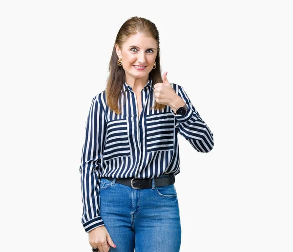 Middle Age Mature Business Woman Isolated Background Doing Happy Thumbs — Stock Photo, Image