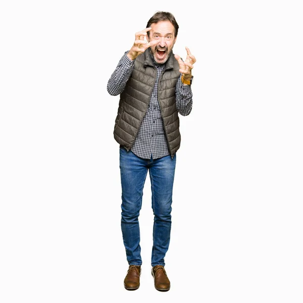 Middle Age Handsome Man Wearing Winter Vest Shouting Frustrated Rage — Stock Photo, Image