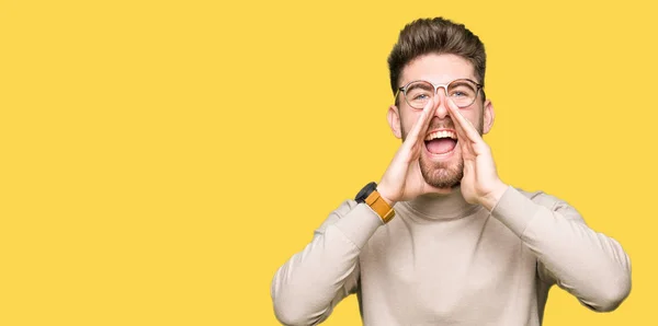 Young Handsome Business Man Wearing Glasses Shouting Angry Out Loud — Stock Photo, Image