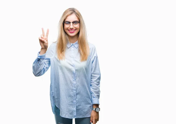 Junge Schöne Blonde Geschäftsfrau Trägt Eine Brille Über Isoliertem Hintergrund — Stockfoto