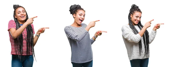 Collage Hermoso Cabello Trenzado Mujer Afroamericana Sobre Fondo Aislado Sonriendo —  Fotos de Stock