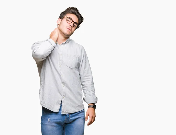 Young Handsome Man Wearing Glasses Isolated Background Suffering Neck Ache — Stock Photo, Image