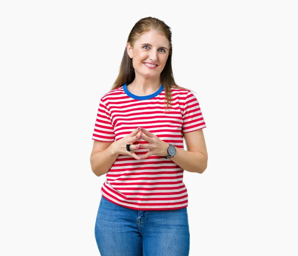 Rijpe Vrouw Van Middelbare Leeftijd Dragen Casual Shirt Geïsoleerd Samen — Stockfoto