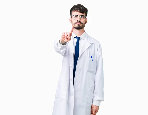 Young Professional Scientist Man Wearing White Coat Isolated Background Pointing — Stock Photo, Image