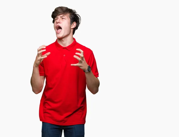 Joven Hombre Guapo Con Camiseta Roja Sobre Fondo Aislado Loco —  Fotos de Stock