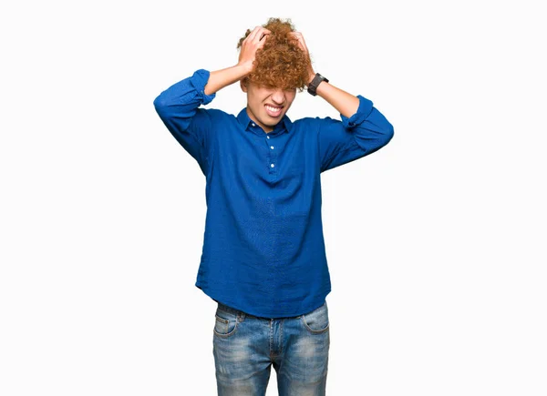 Young Handsome Elegant Man Afro Hair Suffering Headache Desperate Stressed — Stock Photo, Image