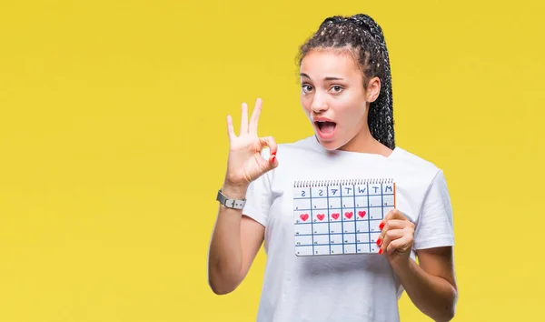 Young Gevlochten Hair Afrikaans Amerikaans Meisje Houdt Van Menstruatie Kalender — Stockfoto