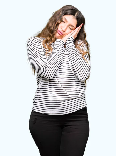 Młoda Kobieta Piękne Noszenie Paski Sweterek Spania Zmęczony Marzy Pozowanie — Zdjęcie stockowe