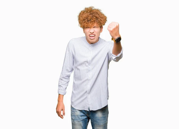 Young Handsome Business Man Afro Hair Wearing Elegant Shirt Angry — Stock Photo, Image