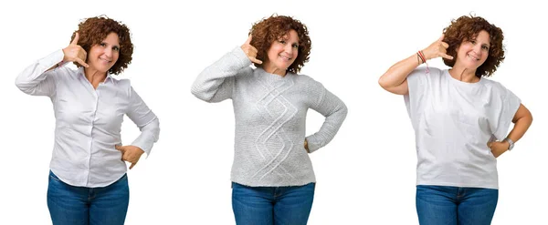 Collage Mujer Mediana Edad Negocios Senior Con Camiseta Blanca Sobre —  Fotos de Stock