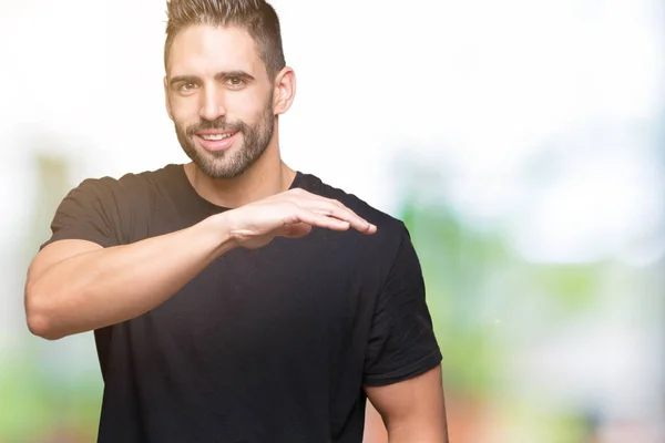 Junger Gutaussehender Mann Über Isoliertem Hintergrund Gestikuliert Mit Händen Die — Stockfoto