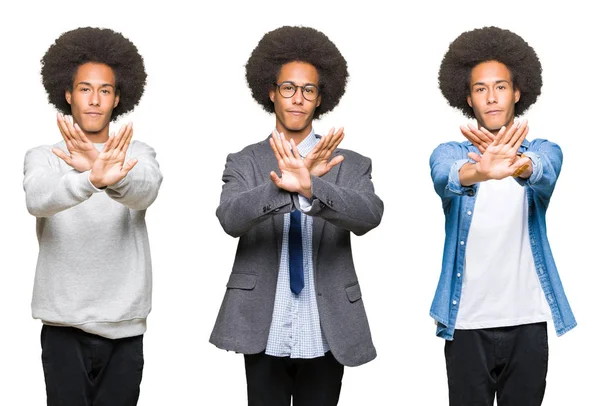 Colagem Jovem Com Cabelo Afro Sobre Fundo Isolado Branco Expressão — Fotografia de Stock