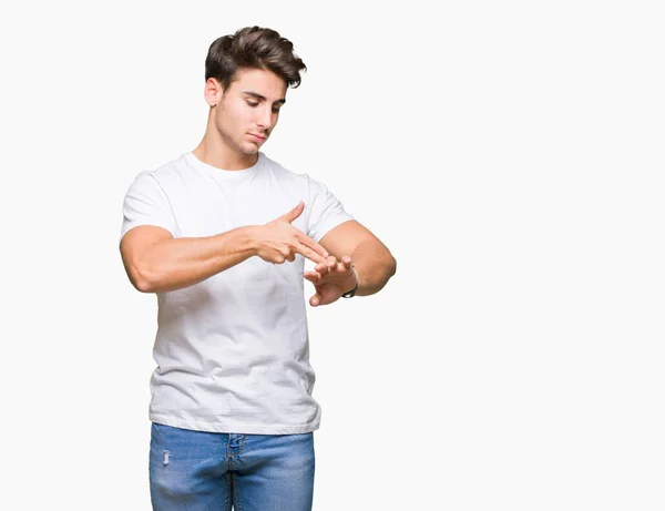 Jeune Bel Homme Portant Shirt Blanc Sur Fond Isolé Pressé — Photo