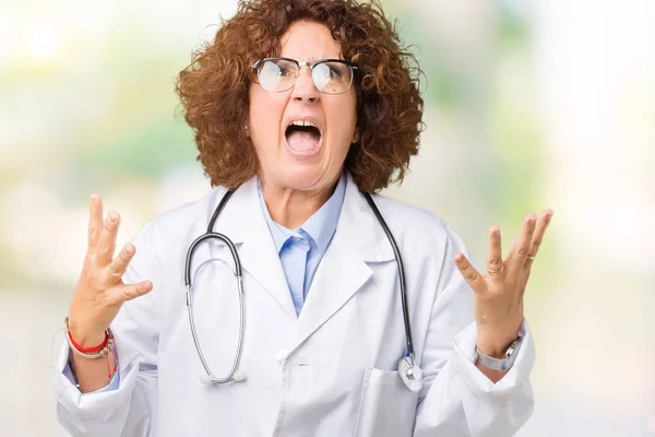 Middle Ager Senior Doctor Woman Isolated Background Crazy Mad Shouting — Stock Photo, Image