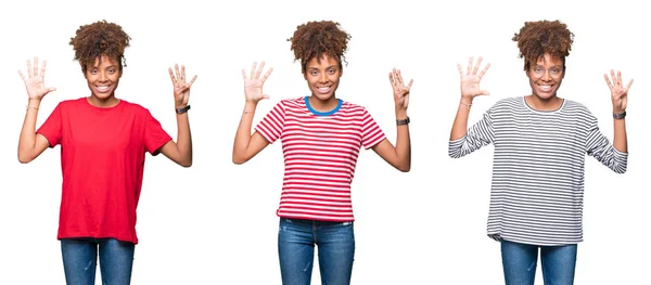 Colagem Jovem Bela Menina Africana Sobre Fundo Isolado Mostrando Apontando — Fotografia de Stock