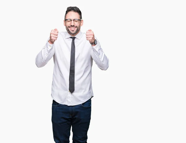 Young Handsome Business Man Wearing Glasses Isolated Background Excited Success — Stock Photo, Image