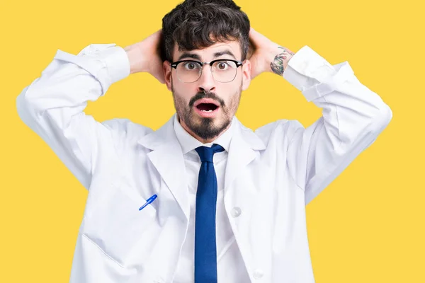 Young Professional Scientist Man Wearing White Coat Isolated Background Crazy — Stock Photo, Image