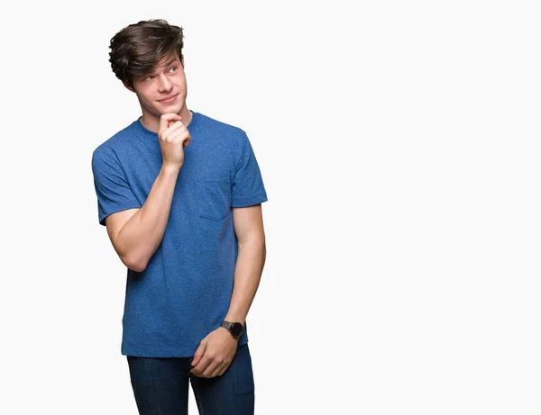 Young Handsome Man Wearing Blue Shirt Isolated Background Hand Chin — Stock Photo, Image