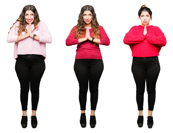 Collage Einer Schönen Jungen Frau Über Weißem Isoliertem Hintergrund Die — Stockfoto