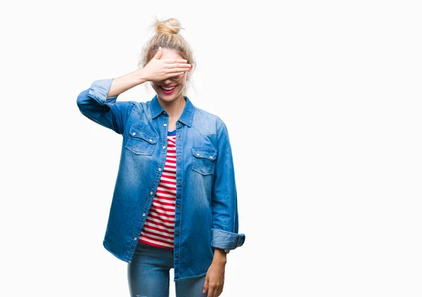 Young Beautiful Blonde Woman Wearing Glasses Isolated Background Smiling Laughing — Stock Photo, Image