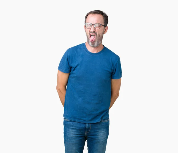 Gutaussehender Älterer Herr Mittleren Alters Mit Brille Über Isoliertem Hintergrund — Stockfoto